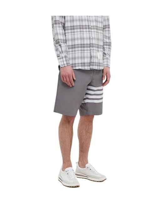 Thom Browne Gray Bar Drawstring Shorts for men