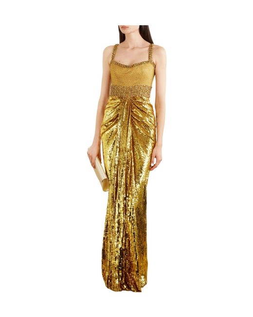 Jenny Packham Metallic Draped Embellished Tulle Gown