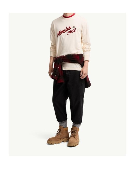 Moncler Pink Logo Cotton Jersey Long Sleeve T-Shirt for men