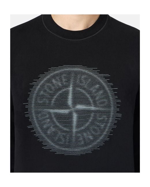 Stone Island Black Compass Detailed Crewneck Sweatshirt for men