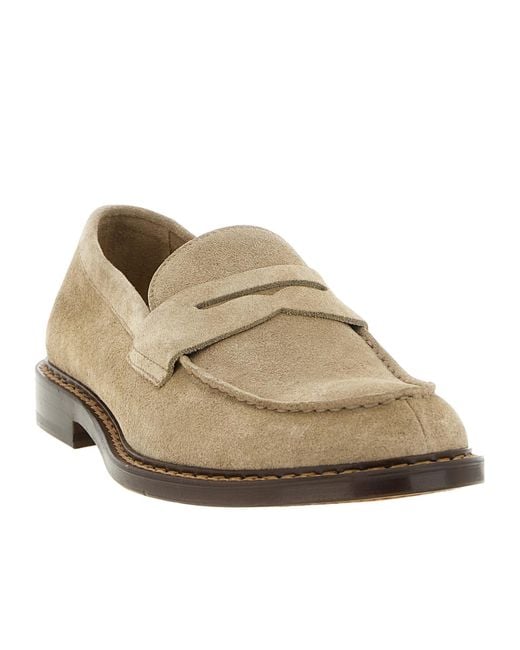 Doucal's Natural Suede Penny Loafers for men
