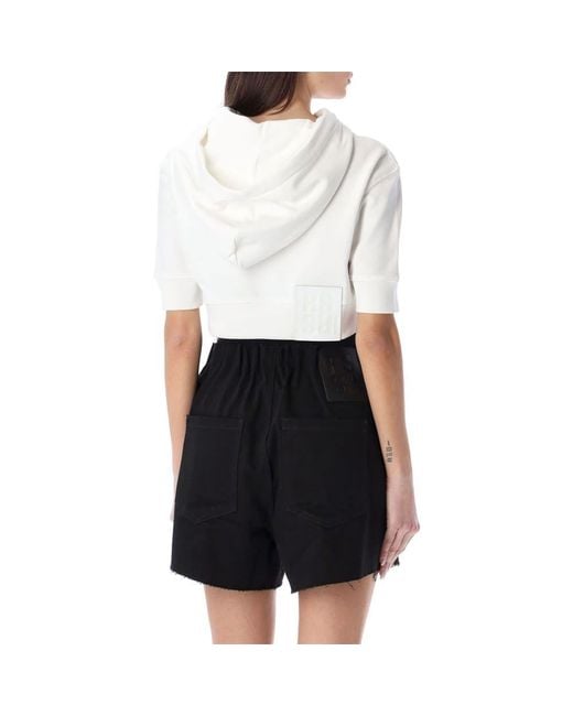 Raf Simons White Drawstring Cropped Hoodie