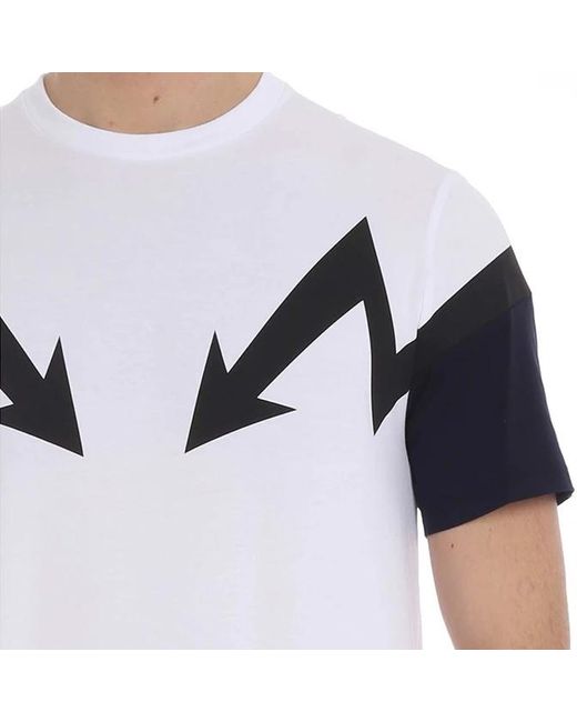 Neil Barrett White Lightning Pattern T-Shirt for men