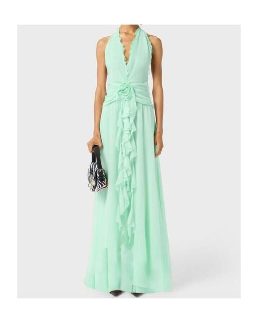 Blumarine Green V-Neck Open-Back Dress