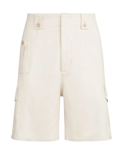 Brunello Cucinelli White Cotton And Linen Canvas Bermuda Shorts With Cargo Pockets for men