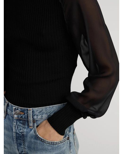 FRAME Black Sheer-Sleeve Blouse