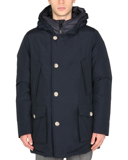 Woolrich Blue Arctic Hooded Down Coat for men