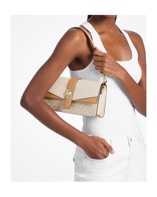 Michael Kors Metallic Greenwich Medium Signature Logo Convertible Crossbody Bag