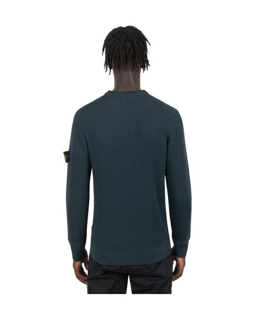 Stone Island Blue Compass-Patch Ribbed-Knit Jumper for men