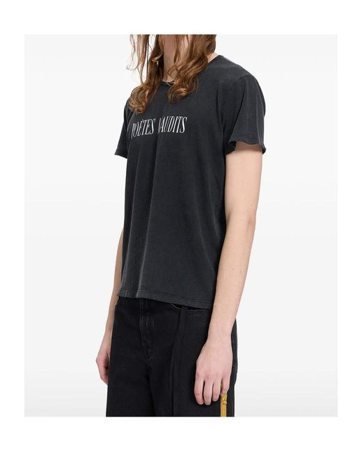 Ann Demeulemeester Black Slogan-Print Washed-Out T-Shirt for men