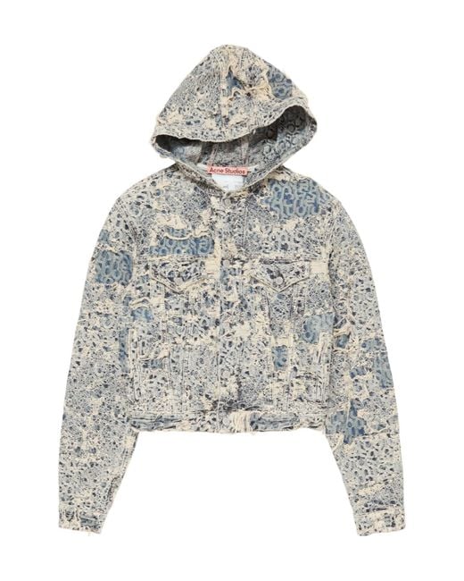 Acne Gray Hooded Distressed Denim Jacket for men