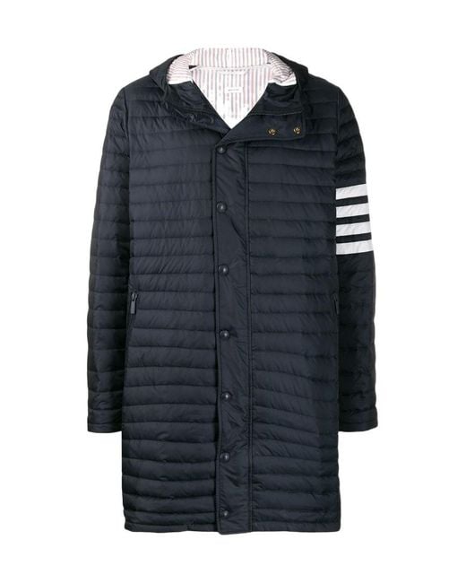 Thom Browne Blue 4-Bar Hooded Down Coat for men