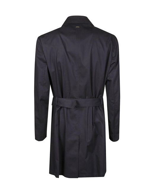 Herno Blue Belted Double-Breasted Coat for men