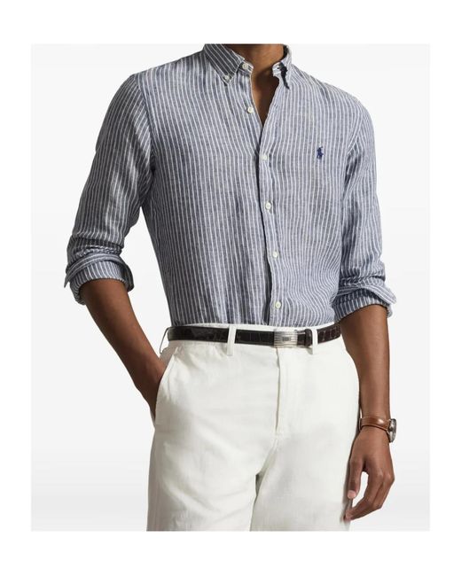 Polo Ralph Lauren Blue Logo Embroidered Striped Shirt for men