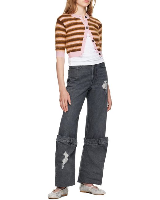 Marni Brown Striped Crewneck Cropped Cardigan