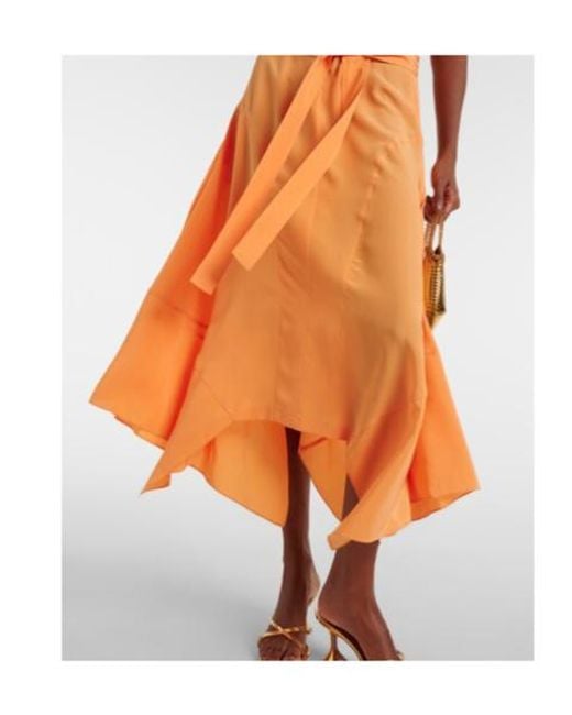 Stella McCartney Orange Iconic Silk Crêpe De Chine Midi Dress