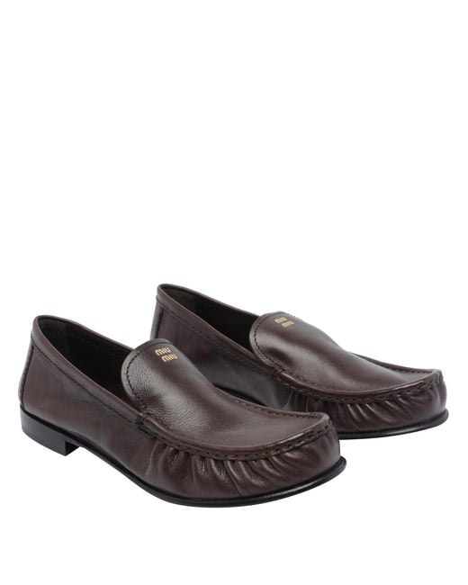 Miu Miu Brown Logo-Embossed Loafers