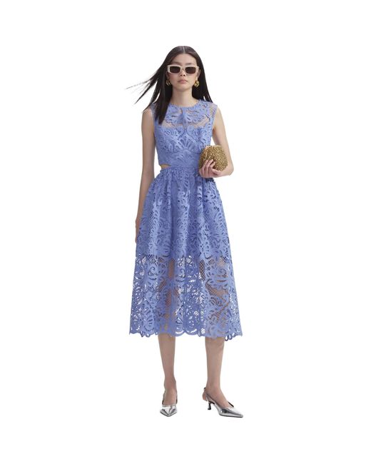 Self-Portrait Blue Lace Cut-Out Detailed Midi Dress