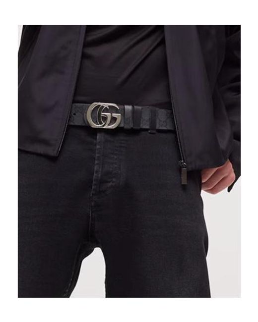 Gucci White Logo Plaque Monogrammed Belt for men