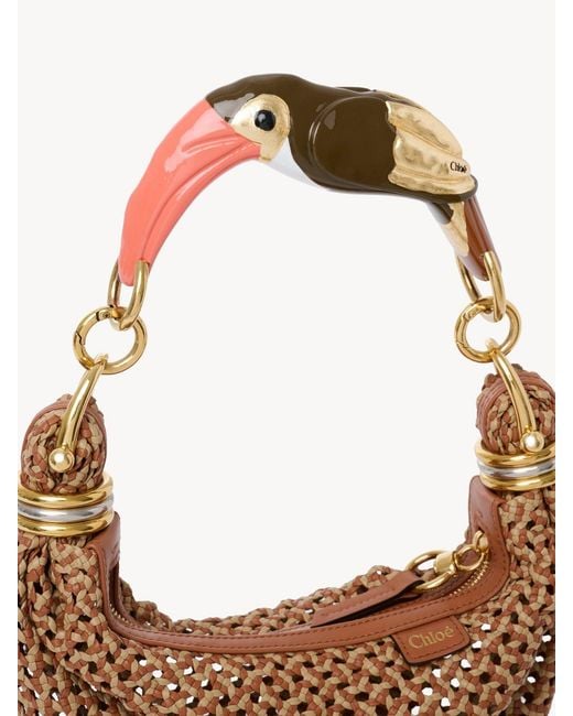 Chloé White Small Bracelet Bird-Handle Woven Tote Bag
