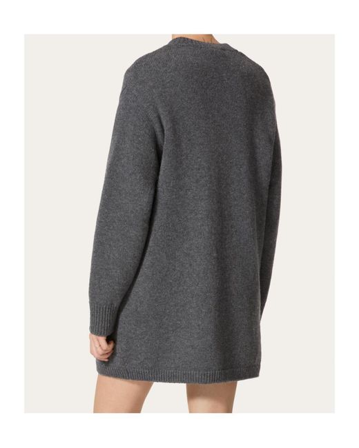 Valentino Gray Logo Plaque Buttoned Long-Sleeved Cardigan