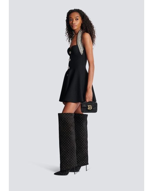 Balmain Black B-Buzz Mini Velvet And Crystal Bag