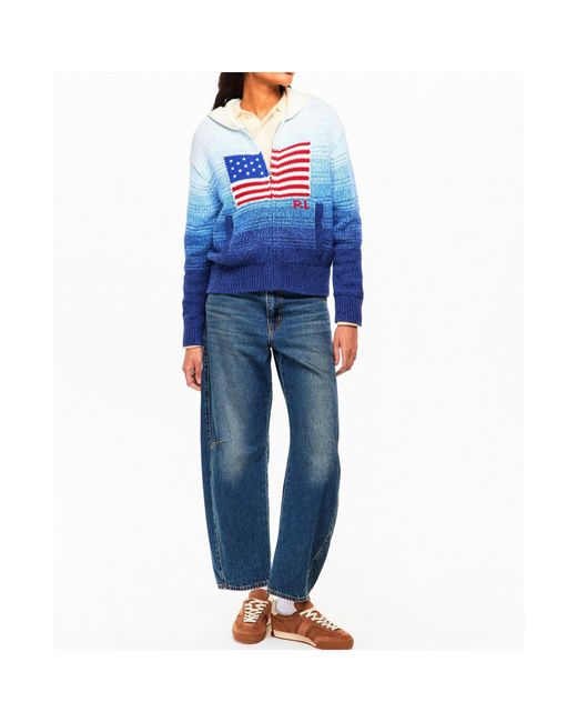Polo Ralph Lauren Blue Knit Hooded Zip-Up