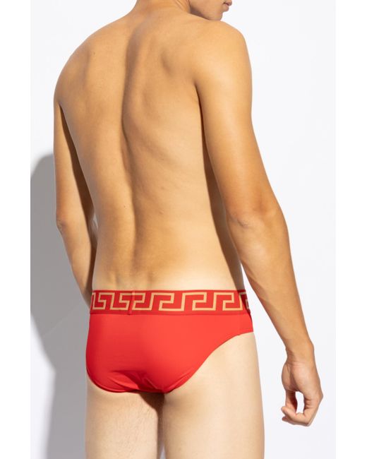 Versace Red Greca-Waistband Swim Briefs for men