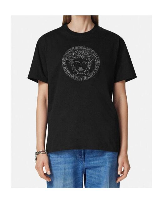 Versace Black Logo-Embellished Crewneck T-Shirt