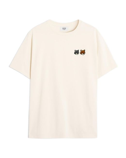 Maison Kitsuné White Maison Kitsuné Fox Embroidered Crewneck T-Shirt for men