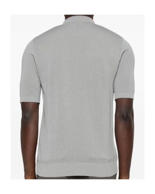 Eleventy Gray Half-Zip Knitted Polo Shirt for men