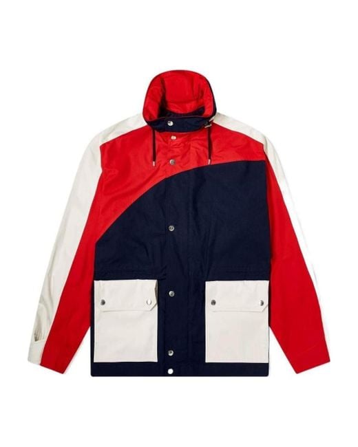 KENZO Red Long Colour Block Parka Jacket for men