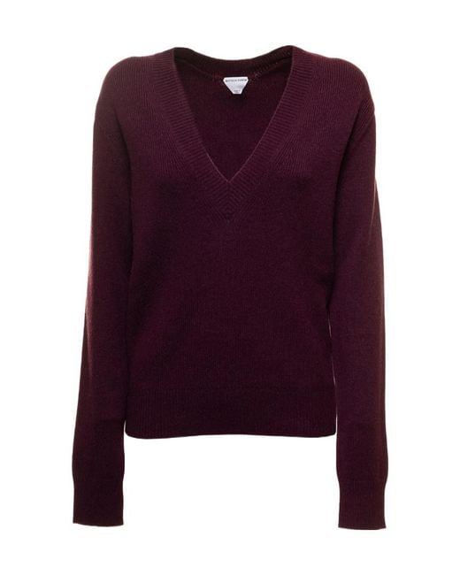 Bottega Veneta Purple V-Neck Long-Sleeved Jumper