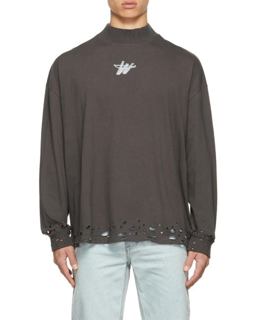 we11done Black Distressed-Hem Sweatshirt for men