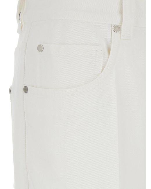 Brunello Cucinelli White Jeans With Wide Leg And Monil Detail On The Rear