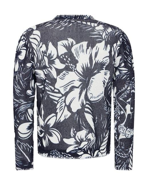DSquared² Blue Flower-Pattern Sweater for men