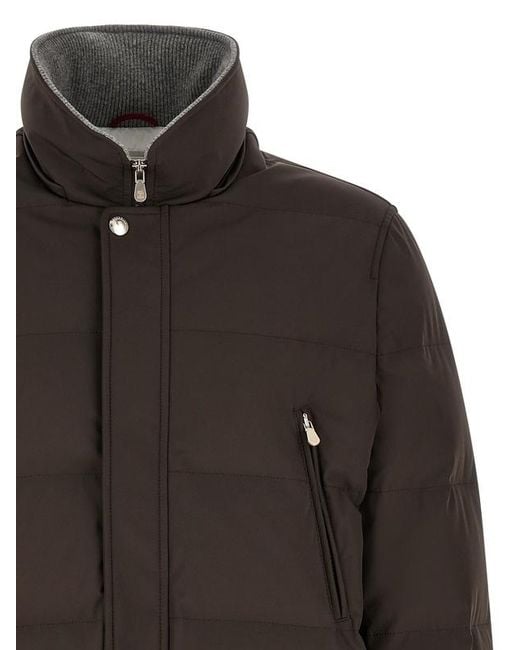 Brunello Cucinelli Black Quilted Hooded Parka for men