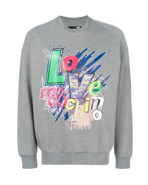 Moschino Gray Logo Printed Sweater for men