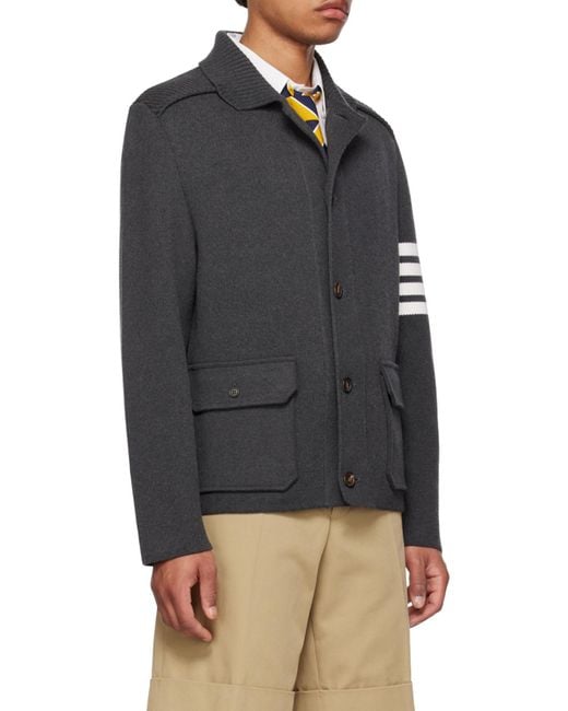 Thom Browne Black Bar Polo Collared Jacket for men