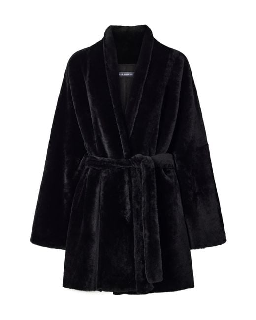 Nour Hammour Blue Paneled Shearling Coat