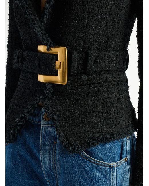 Balmain Black Belted Tweed Jacket