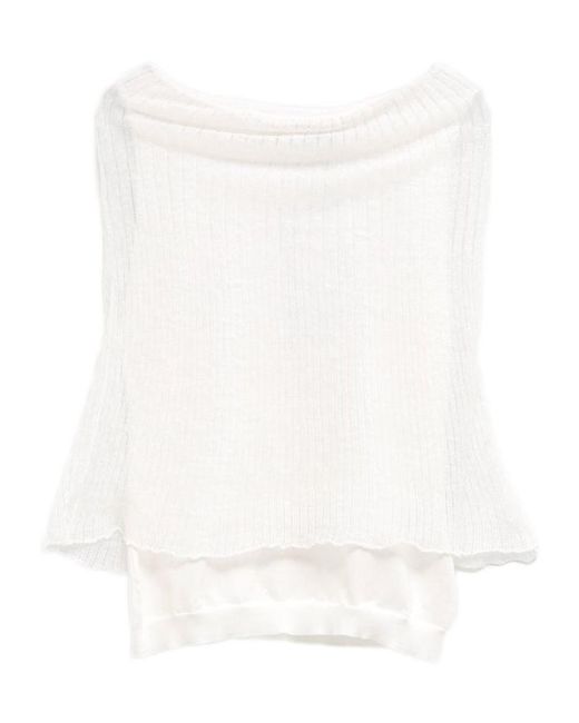 Paloma Wool White Saphira Layered Ribbed-Knit Top
