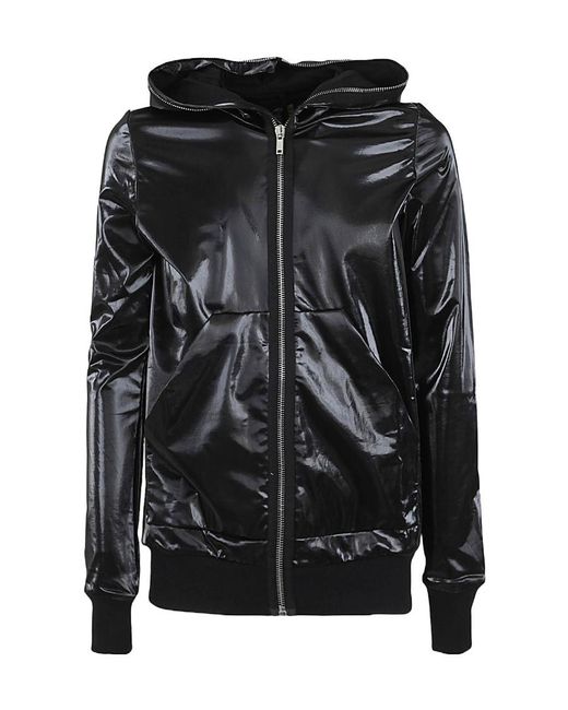 Rick Owens Black Patent-Finish Hooded Jacket for men