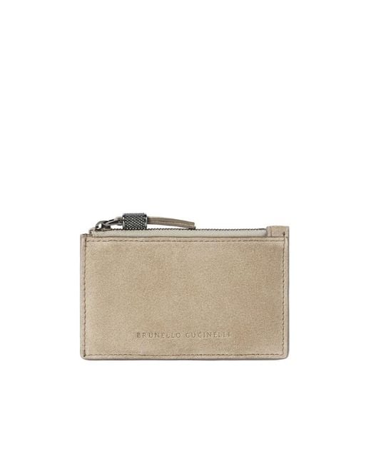 Brunello Cucinelli Natural Suede Zip Card Holder