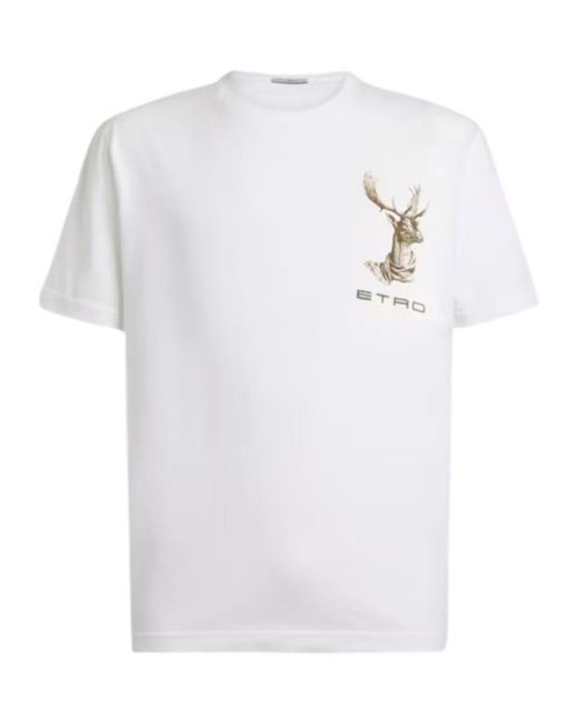 Etro White Cotton-Jersey T-Shirt With -Embroidery And Moose-Print for men