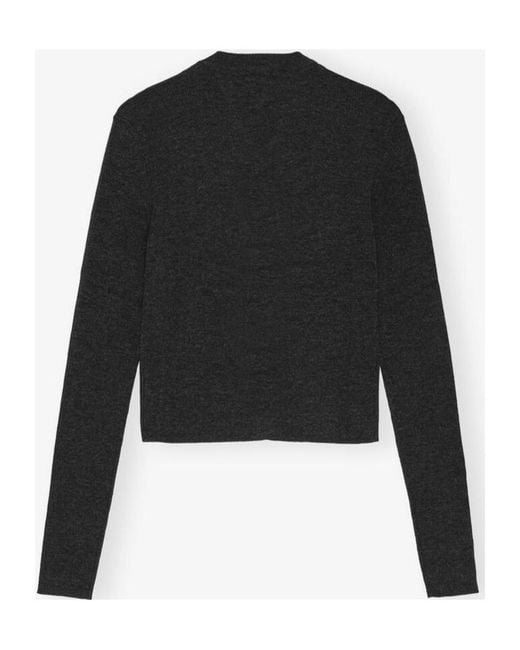 Ganni Black V-Neck Logo Embroidered Cardigan