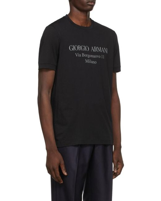 Giorgio Armani Black Logo Printed Crewneck T-Shirt for men