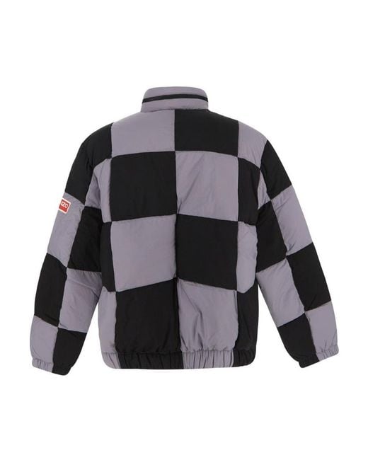 KENZO Gray Checked Boxy Padded Coat for men