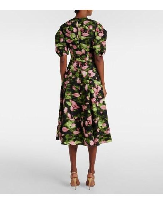 Erdem Green Floral Matelassé Midi Dress