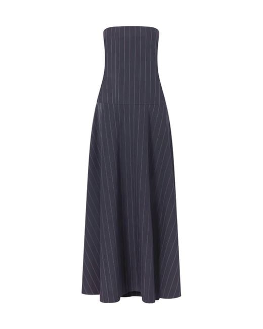 St. Agni Blue Strapless Open-Back Striped Cotton-Blend Maxi Dress